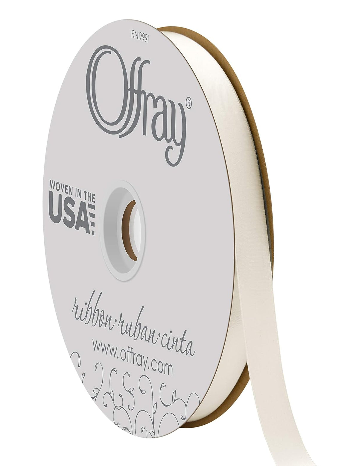 BERWICK Offray Craft Cinta de satén de Doble Cara, 7/20.3 cm de Ancho por 20-Yard Carrete, Blanco Antiguo, Blanco Antiguo, 5/8 Inch x 100 Yard, 1 - Blanco envejecido - 100 Yards