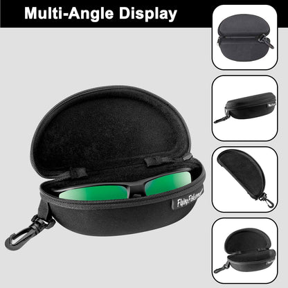 Flying Fisherman Shell Zipper Protective Fabric Sunglass Case with Clip for Men and Women Sunglasses Eyewear | Black, 2-Pack