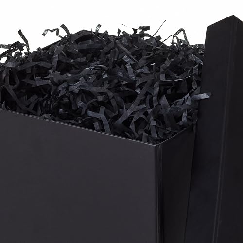 Hallmark - Caja de regalo mediana con tapa y relleno de papel triturado (caja negra de 7 pulgadas) para bodas, graduaciones, cumpleaños, día del padre, regalos para padrinos de boda, todas las