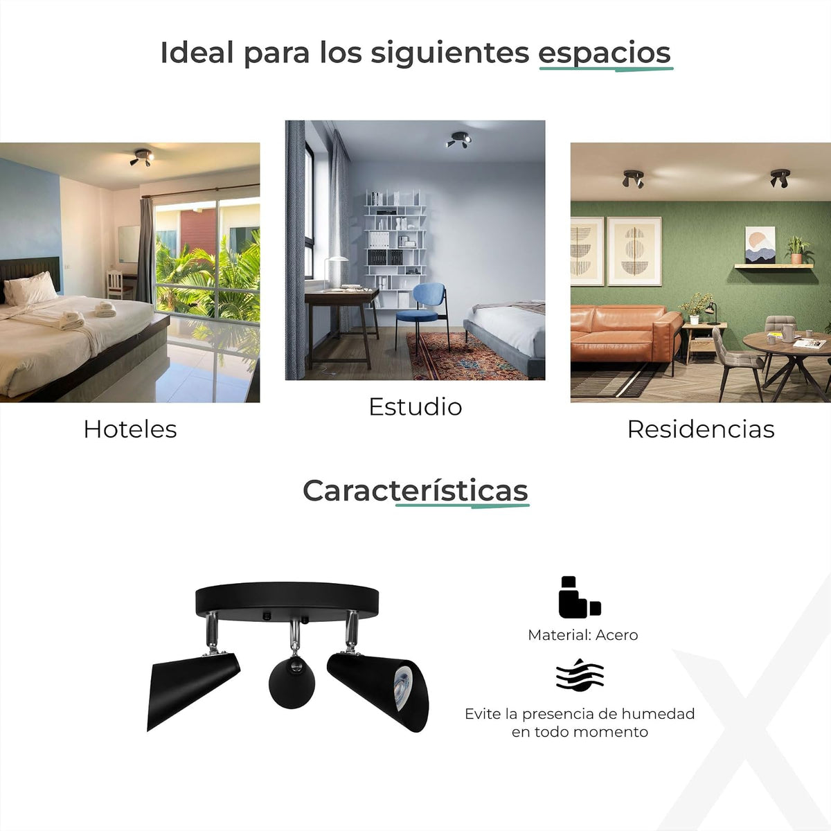 ILLUX Lámpara de Techo Triple Spot Dirigible Negro Mate con 3 Focos LED 3x6W Luz Cálida 2700K 500lm Interior TR-2407.NKT27