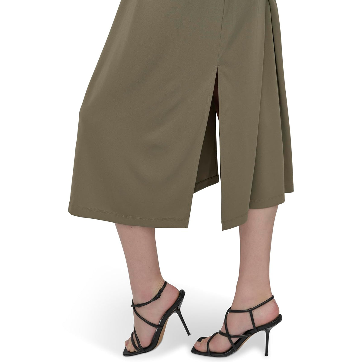 DKNY - Vestido Midi elástico sin Mangas con Cuello Joya para Mujer