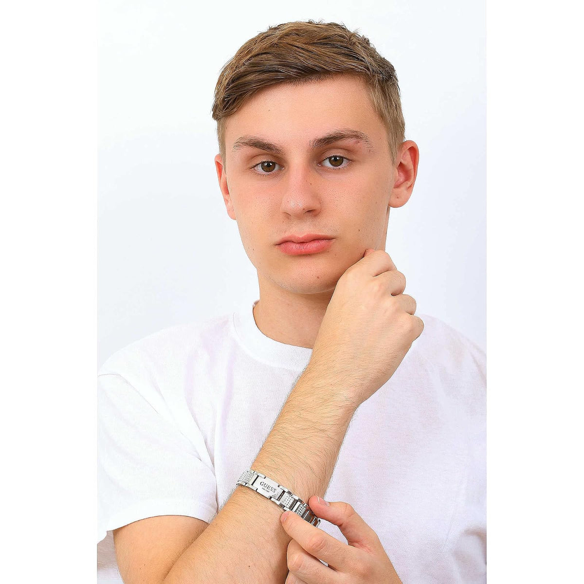GUESS - Herren Armband für Herren aus Edelstahl, vergoldet, FRONTIERS - Armband - Stahl - Gelbgold legiert - 21.50 cm - Nickelfrei