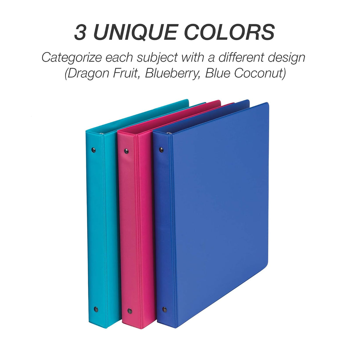 Samsill Fashion Color Encuadernado con 3 aros, aros de 2,5 cm, para almacenar, 6 Pack variado - Rosa eléctrico, Púrpura profundo, verde helecho, Almacenamiento variado, 1 pulg.