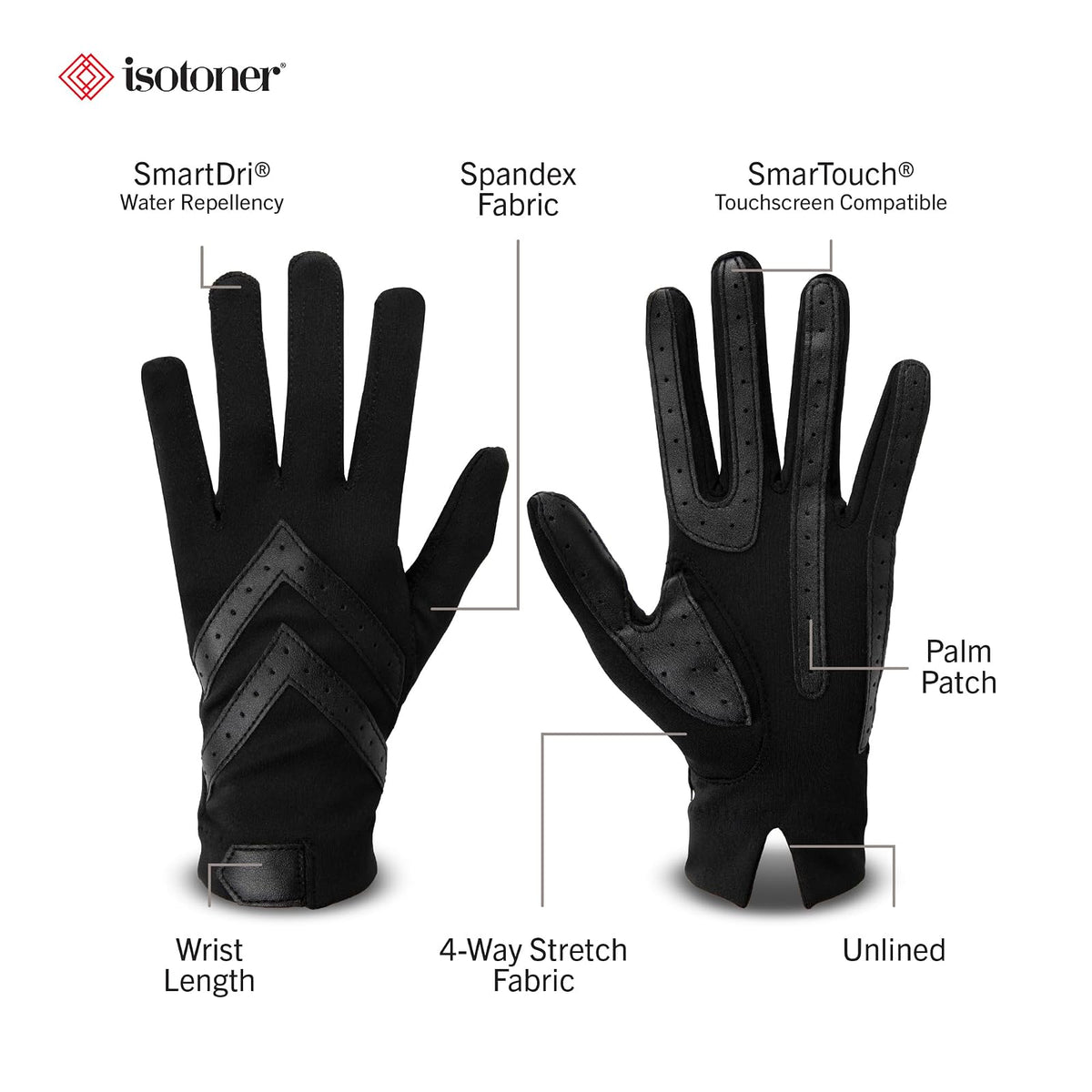 ISOTONER Guantes cortos de licra con tiras de piel en la palma guantes para clima frío para Mujer