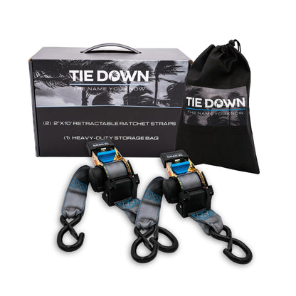 Tie Down Amarre 5 cm. x Correa de carraca retráctil de 10 pies, Paquete de 2 Unidades, 3000 Libras. Límite de Carga de Rotura