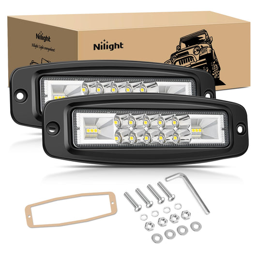 Nilight - Cápsulas LED de montaje empotrado, 2 unidades de 6 pulgadas y 60 W, luz de trabajo LED, haz de inundación, luces de conducción de respaldo combinadas, lámpara de niebla inversa, iluminación