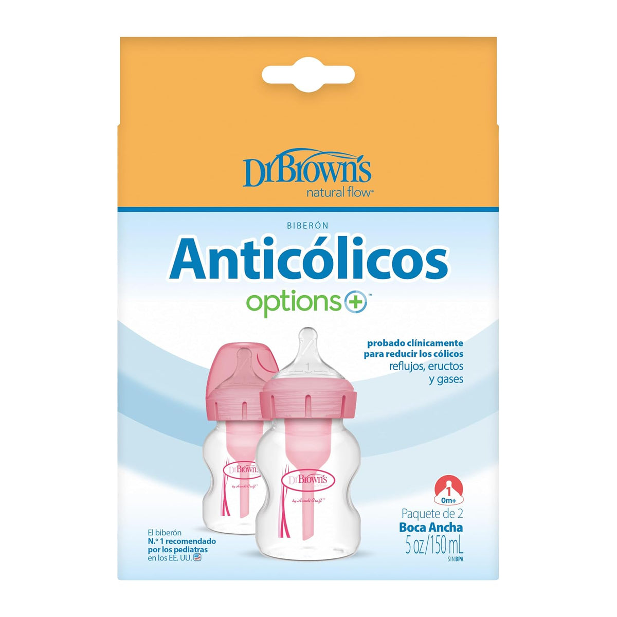 Dr Brown's 5Oz/150Ml Pp Wide-Neck Options+ Bottle (Pink) 2-Pack