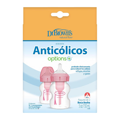 Dr Brown's 5Oz/150Ml Pp Wide-Neck Options+ Bottle (Pink) 2-Pack