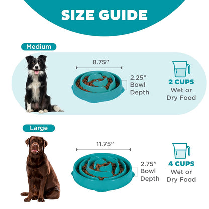 Outward Hound Fun Feeder Slo Bowl, Slow Feeder Dog Bowl, Medium, Turquoise