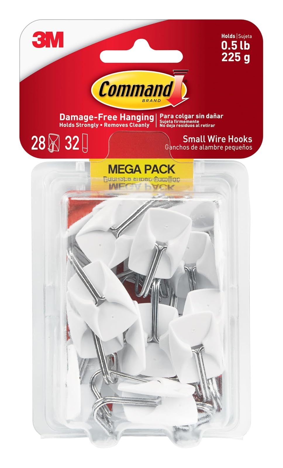 Command Ganchos pequeños de alambre, ganchos de pared para colgar sin daños con tiras adhesivas, ganchos de pared sin herramientas para colgar artículos de organización en espacios vitales, 28 ganchos blancos y 32 tiras de comando - 0 - 0