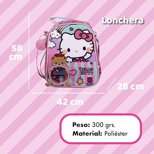 Ruz Lonchera Infantil y Preescolar | Hello Kitty | 100% Poliéster Capacidad 3 Litros | Lonchera con Asa para Niños con Compartimento Principal y Cremallera | Recomendado desde 3 años