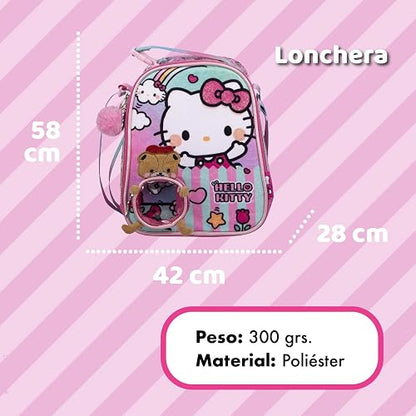 Ruz Lonchera Infantil y Preescolar | Hello Kitty | 100% Poliéster Capacidad 3 Litros | Lonchera con Asa para Niños con Compartimento Principal y Cremallera | Recomendado desde 3 años
