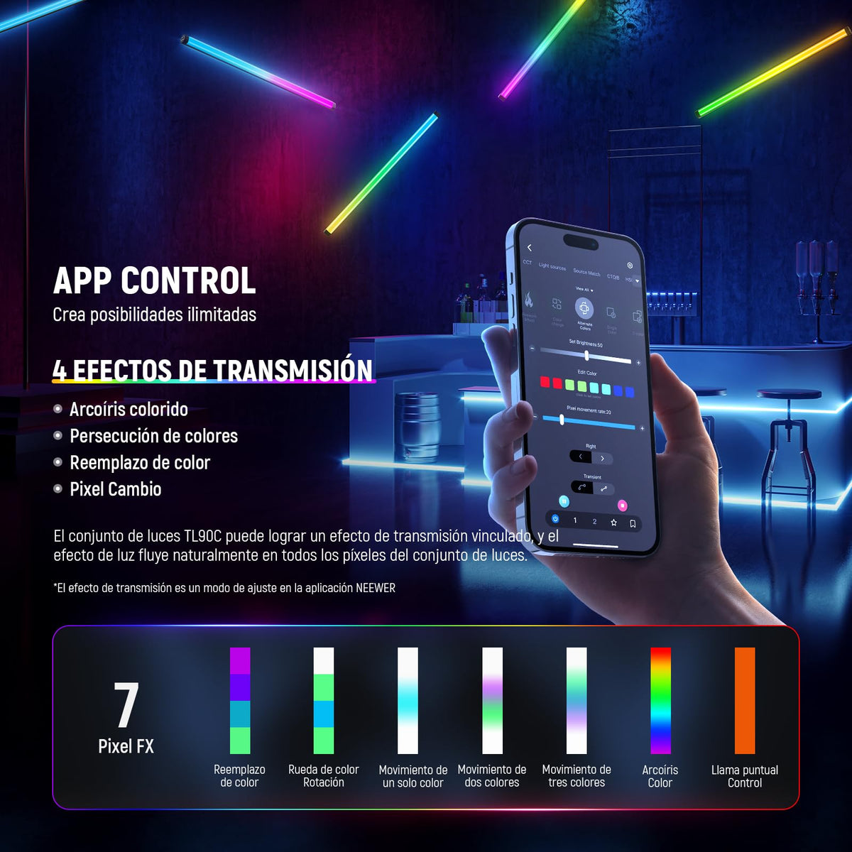 NEEWER - Luz de tubo RGB, luz de video LED de 30 W, RGBWW, varita de luz a todo color, con 18 escenas, efectos de 7 píxeles, 2500-10000 K, CRI97/TLCI98 6000 mAh, APP/2.4G/DMX control para grabación de
