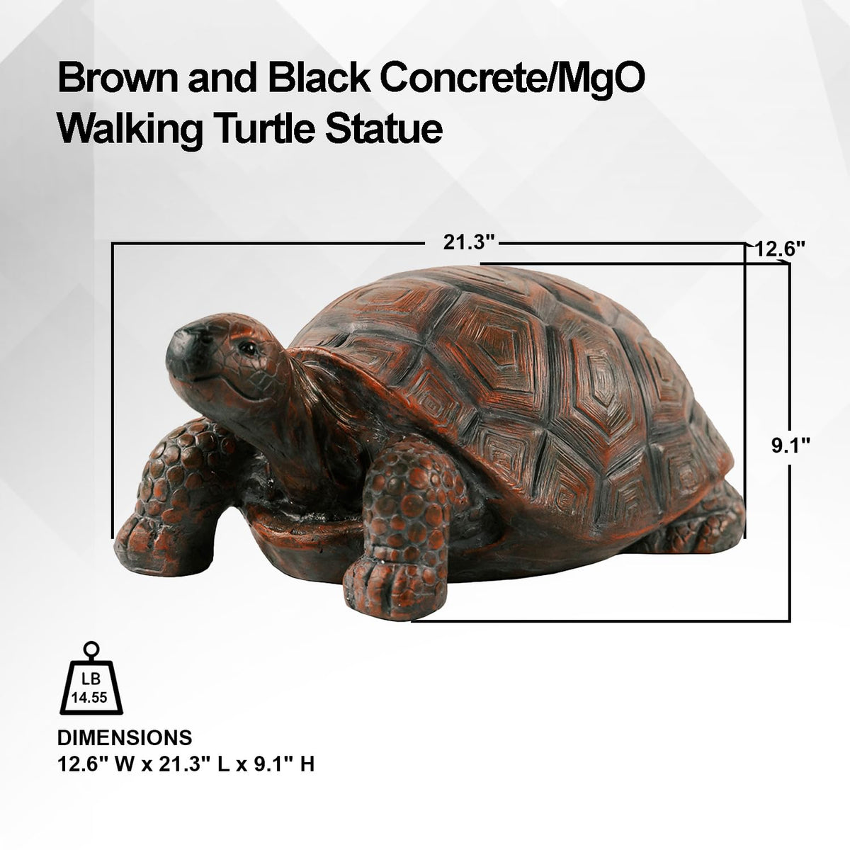 XBrand Estatua de Tortuga Caminante MgO marrón y Negro de 21.3 Pulgadas de Largo, decoración Interior o Exterior, Escultura de diseño Natural, (TurtleBnBkX84)
