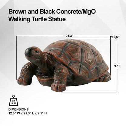 XBrand Estatua de Tortuga Caminante MgO marrón y Negro de 21.3 Pulgadas de Largo, decoración Interior o Exterior, Escultura de diseño Natural, (TurtleBnBkX84)