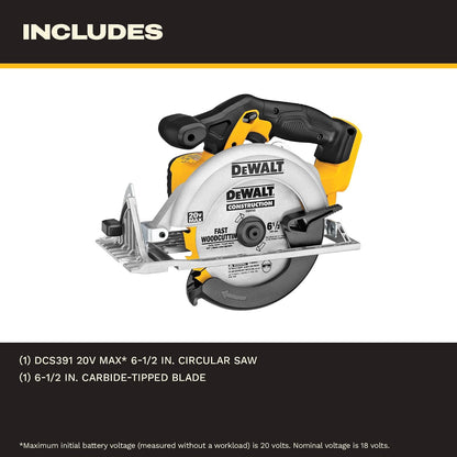 DEWALT Sierra Circular 6-1/2 Pulgadas 20V MAX* (Solo herramienta) DCS391B