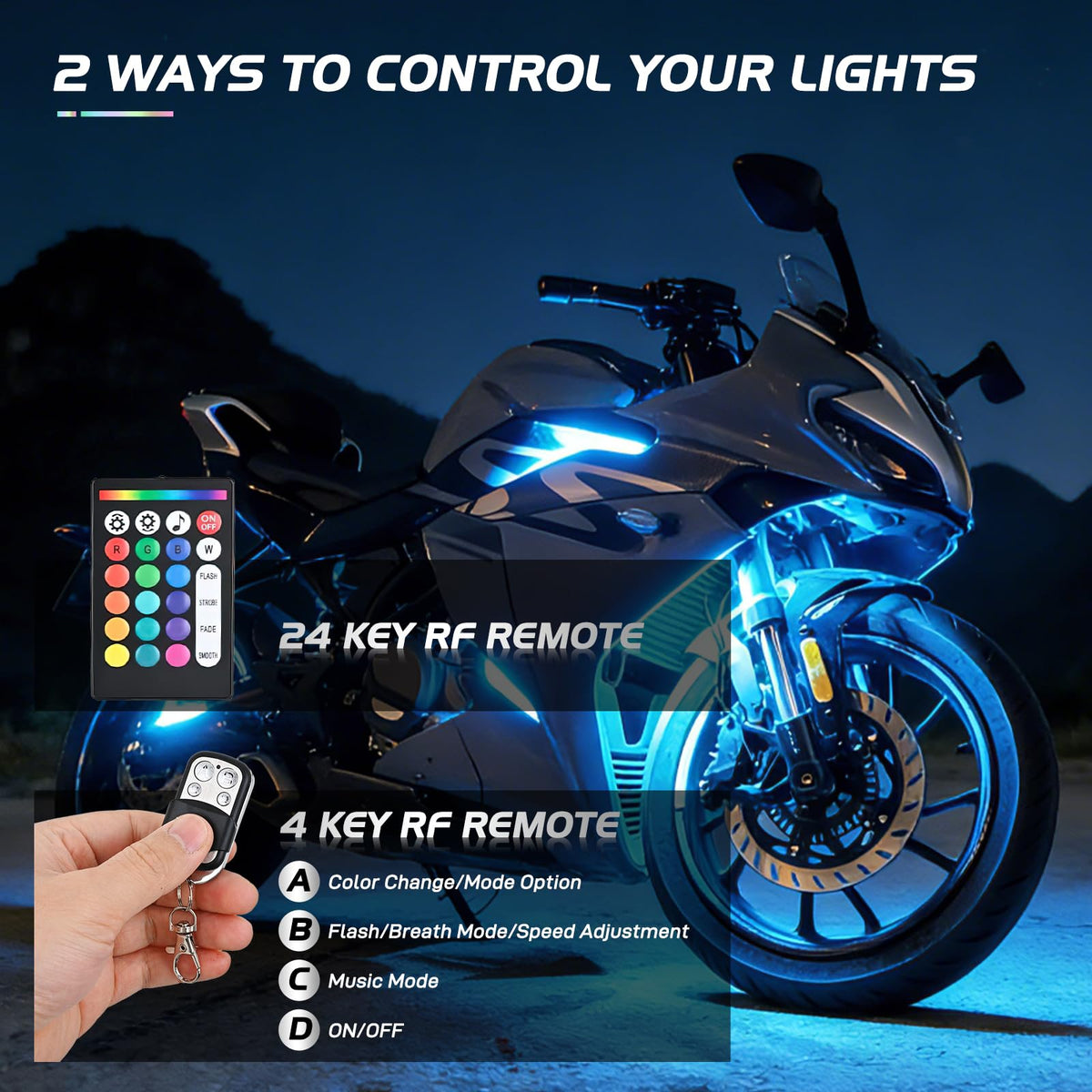 Nilight TL-35 - Luces LED RGB para Motocicleta, Impermeable, Multicolor, con Mandos a Distancia Inalámbricos RF Duales, 2 Años Garantía