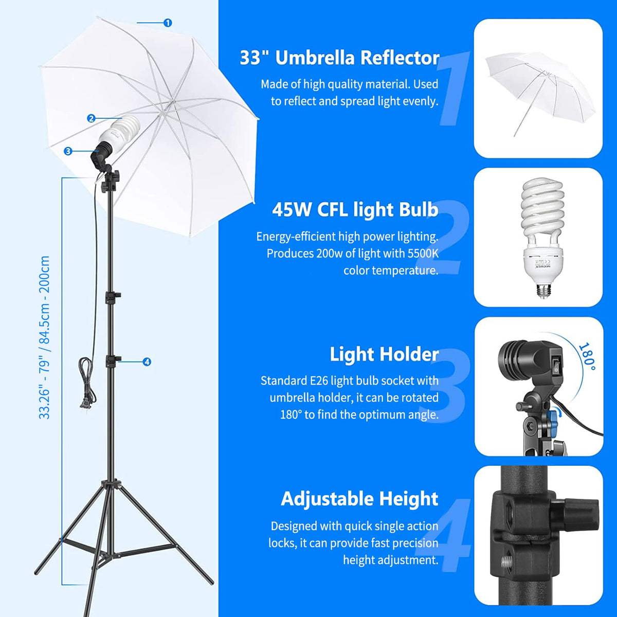 NEEWER 2.6m x 3m / 8.5ft x 10ft Sistema de Soporte de Fondo y 800W 5500K Caja de Luz de Paraguas Kit de Iluminación Continua para Producto de Estudio Fotográfico, Fotografía de Retrato y Video