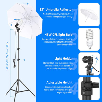 NEEWER 2.6m x 3m / 8.5ft x 10ft Sistema de Soporte de Fondo y 800W 5500K Caja de Luz de Paraguas Kit de Iluminación Continua para Producto de Estudio Fotográfico, Fotografía de Retrato y Video