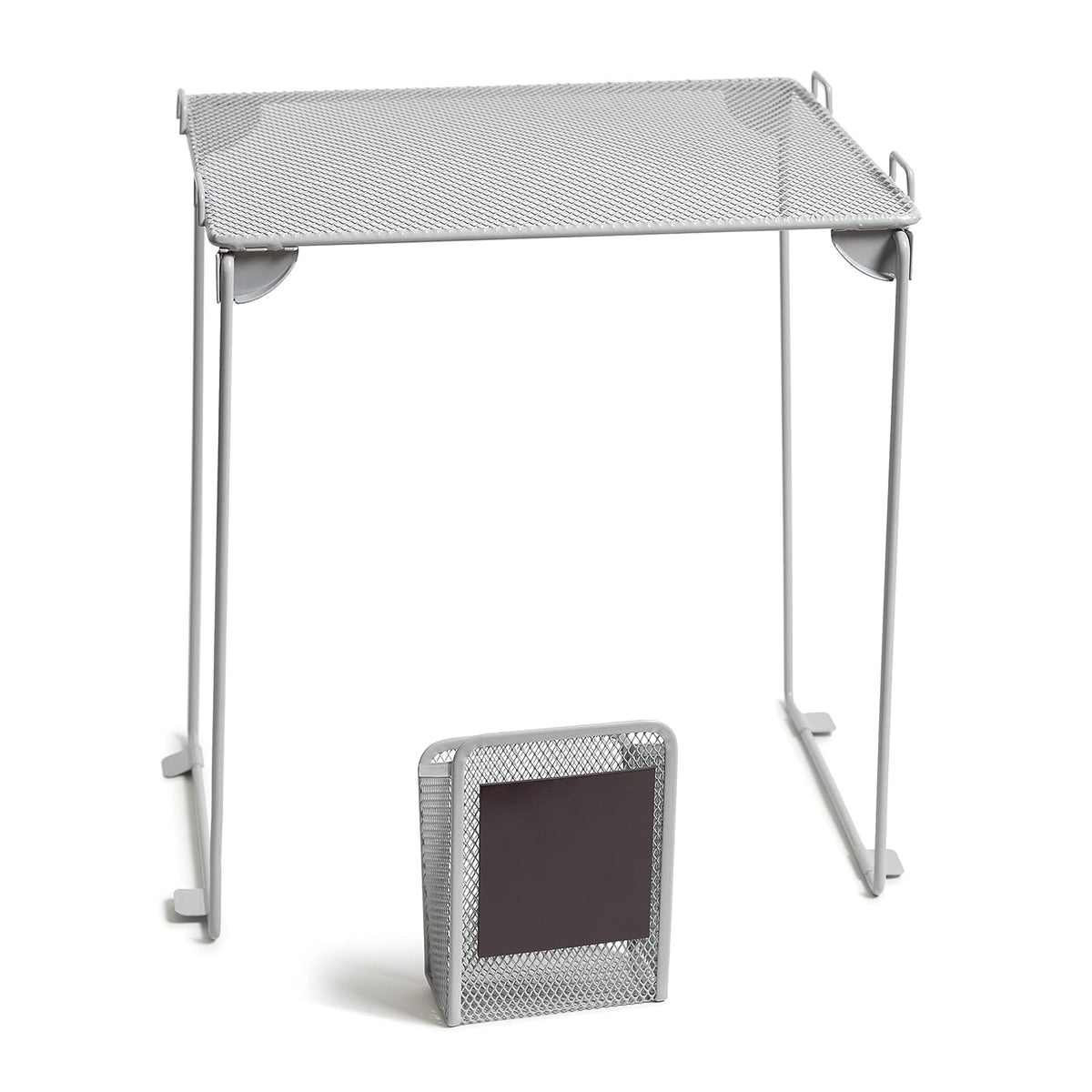 U Brands - Kit de organización de clóset de Malla Gris, Incluye Taza magnética y Estante Plegable, 2 Piezas