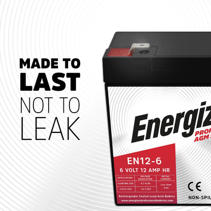 Energizer EN12-6, 6 Volt 12 Amp HR, Long Lasting Sealed Lead Acid AGM Rechargeable Battery Ideal For Use In Garage Door, Alarm Panels, Emergency Lighting, Kids Ride On, Backup, and More