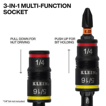 Klein Tools 32934 - driver de impacto SAE 9 en 1, 4 enchufes giratorios con 1/4, 5/16, 3/8, 7/16, 1/2, 9/16, 5/8 y 3/4 pulgadas con soporte de brocas, eje de 6-1/2 pulgadas