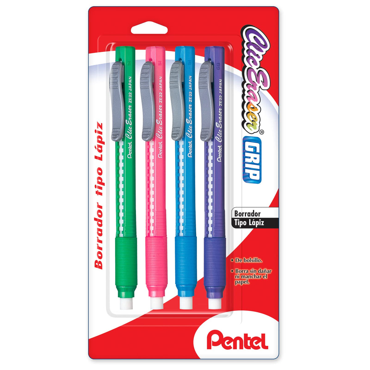 Pentel ZE21BPZ-4 Clic Erasers, Black Barrel