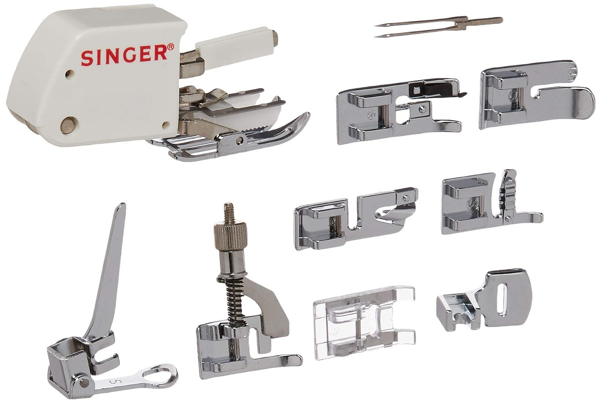 Singer Juego de Accesorios Que Incluye 9 Prensa Telas, Aguja Doble y Estuche + Agujas de máquina de Punto Regular, tamaño 80/11, Size 11, 14, 16 10/Pkg, 10 Unidades, 1