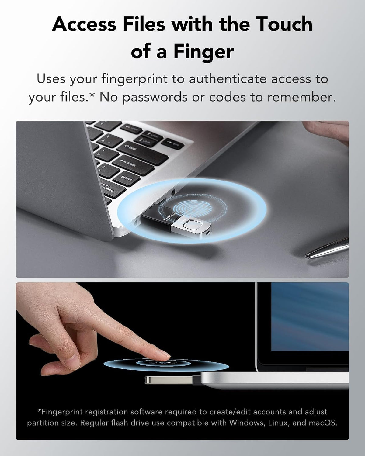 Lexar JumpDrive Fingerprint F35 Pro - Unidad Flash USB 3.2 Gen 1, hasta 400/300 MB/s de Lectura/Escritura, expansión de Almacenamiento y Copia de Seguridad, 256 bits AES y cifrado de Huellas