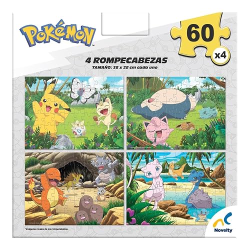 Novelty Corp - Rompecabezas Infantil 4 en 1 de Pokémon 60 Piezas Cada Uno
