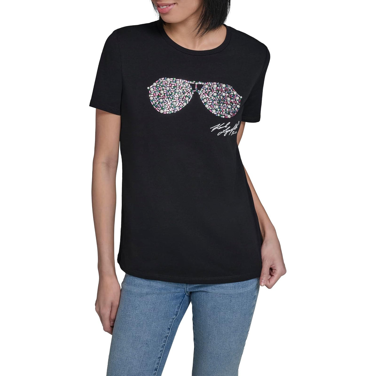 Karl Lagerfeld - Playera de Manga Corta con Cuello Redondo para Mujer