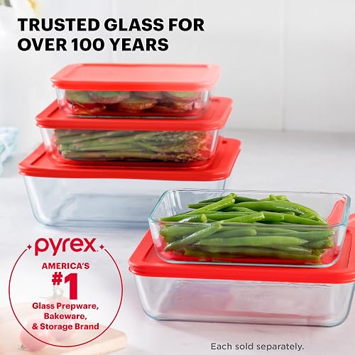 Pyrex Simply Store - Recipiente de vidrio para almacenamiento de alimentos, tapas de plástico no tóxico, sin BPA, congelador apto para lavaplatos, microondas, 11 tazas