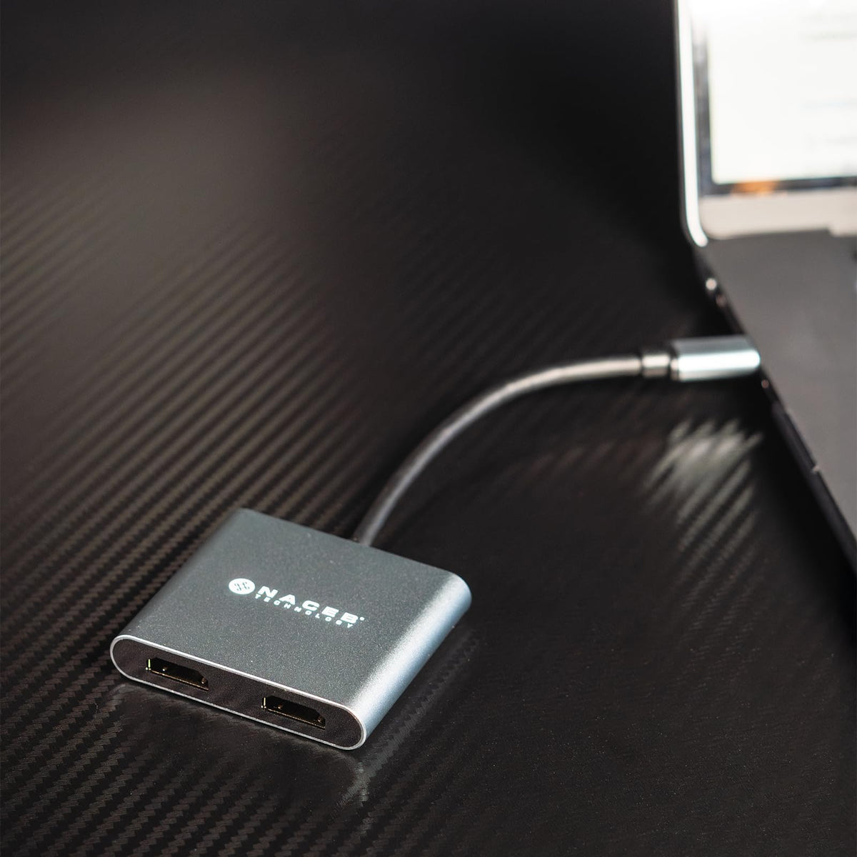 Naceb Technology HUB USB-C 4 en 1 Dual HDMI 4K, Adaptador Multipuerto con 100W PD Carga Rápida y USB 3.0 de 5Gbps, Estación de Trabajo Compacta para MacBook, Laptop y iPad, Gris Espacial (NA-0148)