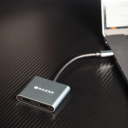 Naceb Technology HUB USB-C 4 en 1 Dual HDMI 4K, Adaptador Multipuerto con 100W PD Carga Rápida y USB 3.0 de 5Gbps, Estación de Trabajo Compacta para MacBook, Laptop y iPad, Gris Espacial (NA-0148)