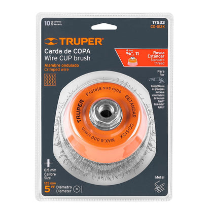 Truper CO-512X, Carda de copa, alambre ondulado grueso, 5x5/8" para esmeril