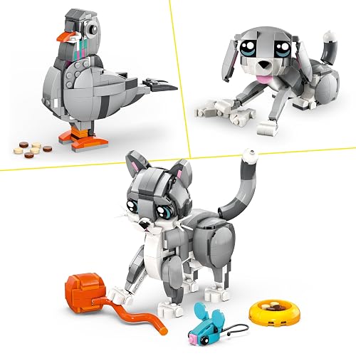 LEGO® Creator 3en1 Gato Juguetón Juguete con Animales, transformable en Figura de Perro o Paloma, Set de construcción, Regalo de cumpleaños para niñas y niños de 8 años o más 31163