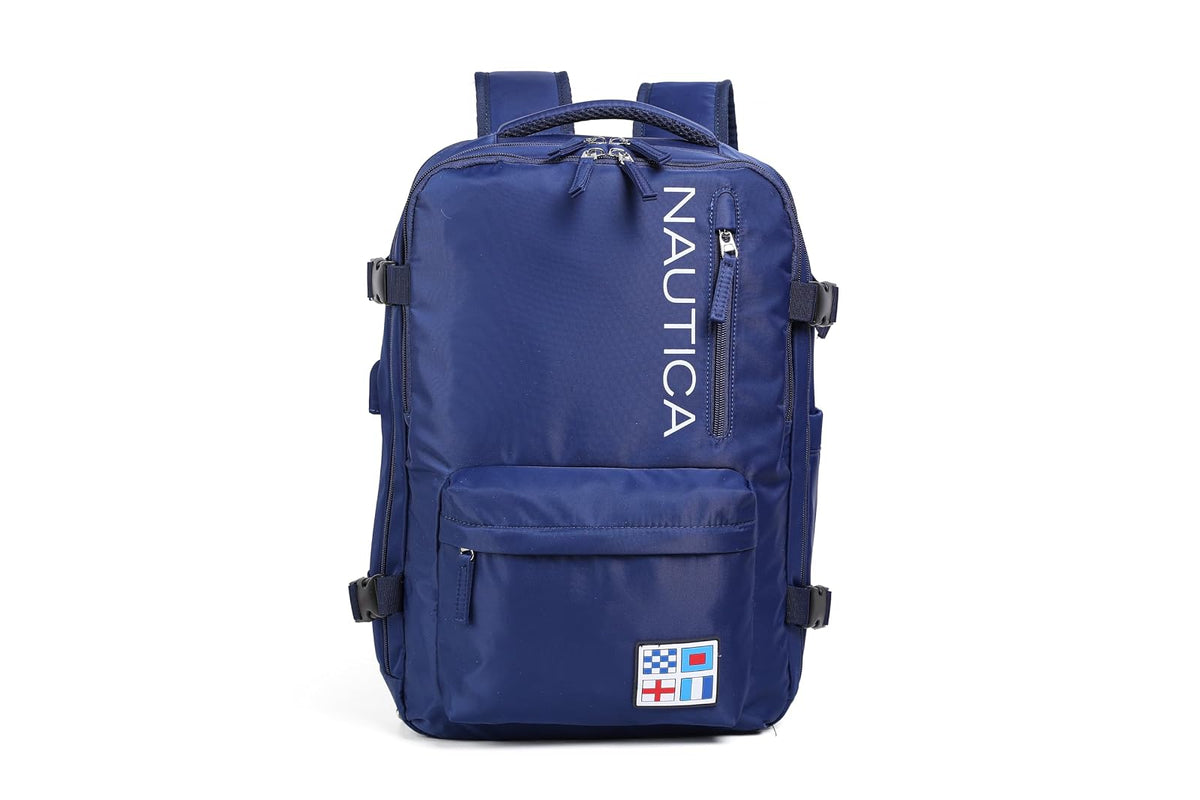 Nautica - Mochila de Viaje 10 kg, Mochila para Laptop 17", Unisex Cómoda y Resistente con Puerto de Carga, Sección Impermeable y para Zapatos, Antirrobo.