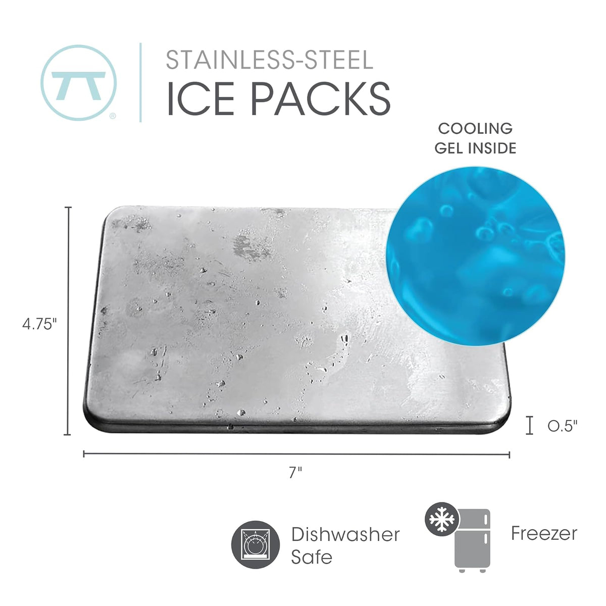 Outset - Paquetes de Hielo de Acero Inoxidable, Juego de 2 Paquetes de Hielo de Viaje, 7 x 4.7 x 0.5 Pulgadas