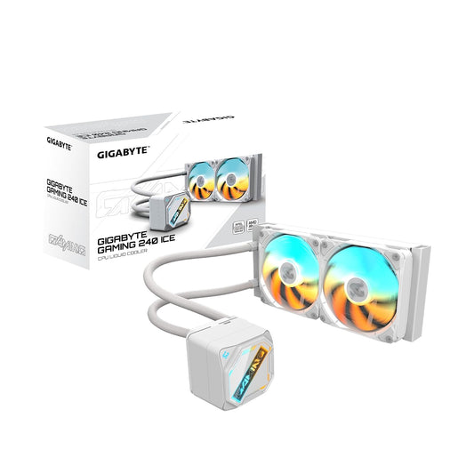 GIGABYTE Gaming 240 Ice - Enfriador líquido para CPU (2 ventiladores ARGB de 120 mm, mecanismo de bloqueo deslizante, compatible con Intel LGA 1851 y AMD AM5) GP-GIGABYTE GME 240I