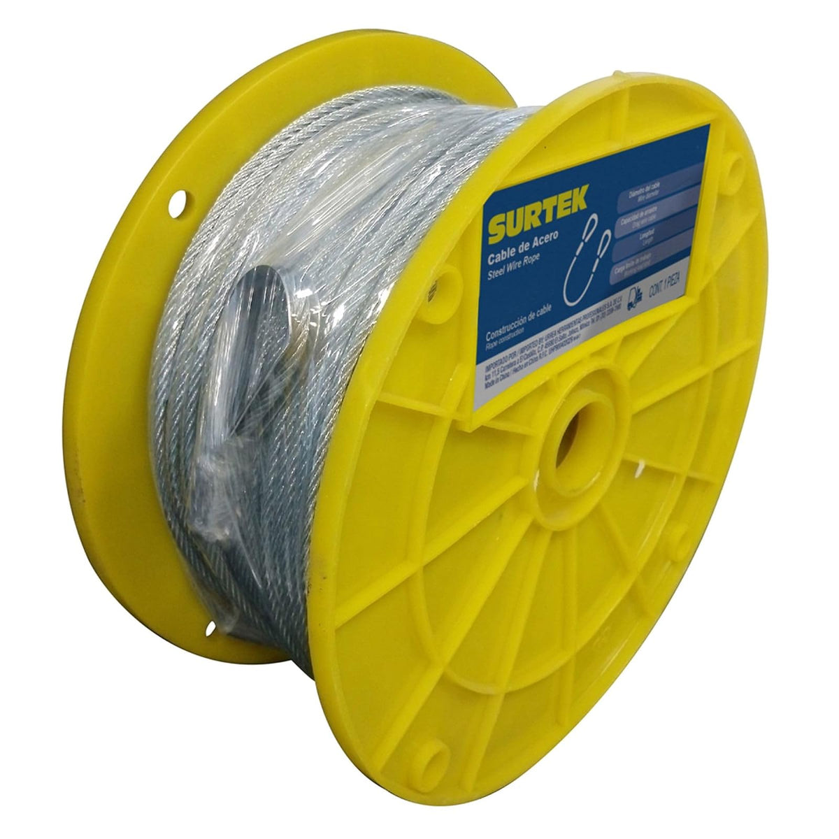 Surtek CAP214 Cable de acero con guardacabo recubrimiento PVC 1/8" x 76 m construcción de 7 x 19