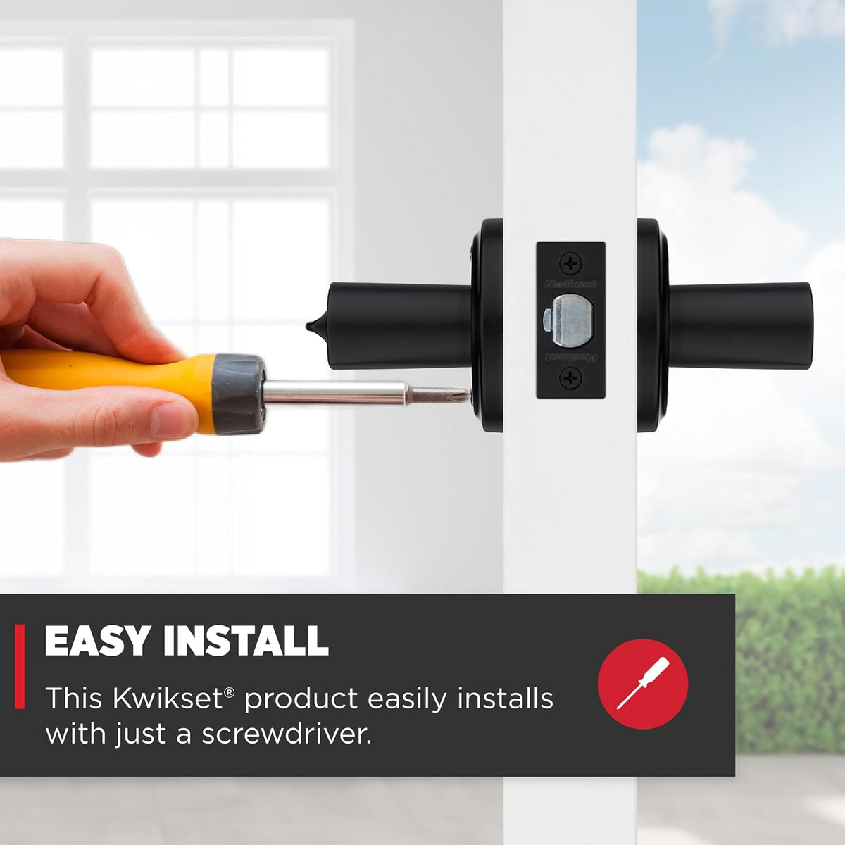 Kwikset Sedona - Manija de puerta de entrada con cerradura y llave, palanca reversible con llave segura, para entrada frontal y dormitorios, negro mate, resistente a las púas Smartkey Rekey Security y