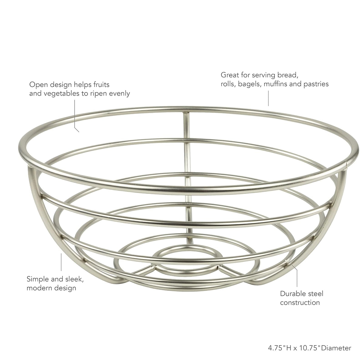 Spectrum Euro Wire - Cesta de frutas para almacenamiento de encimera de cocina, resistente alambre de metal de acero para frutas decorativas para productos frescos, verduras, pan y aperitivos, diseño