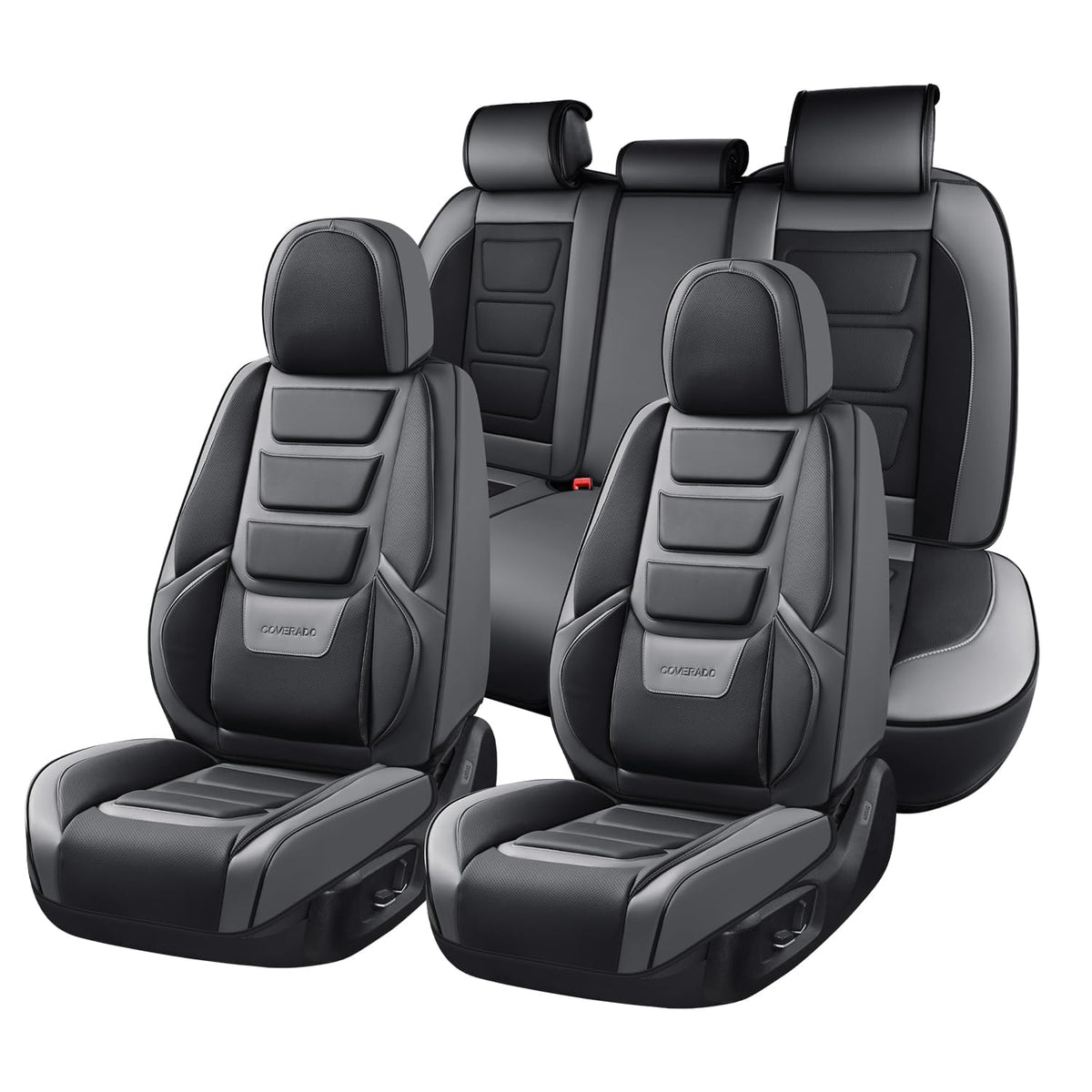 Coverado Fundas de Asiento Delantero de Piel Napa, Impermeables, Ajuste Universal - Negro y gris - FullSet