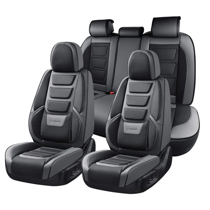 Coverado Fundas de Asiento Delantero de Piel Napa, Impermeables, Ajuste Universal - Negro y gris - FullSet