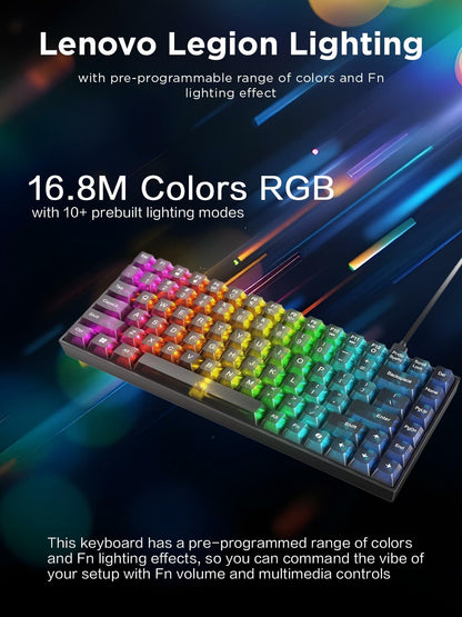 Lenovo Legion K510 Mini Pro Teclado mecánico para Juegos, 75% diseño sin Llave, Teclas translúcidas, por tecla RGB, interruptores mecánicos Intercambiables en Caliente, Llave copiloto MS, Cable USB-C