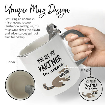 Pavilion Gift Company 45634 You Are My Partner In Crime-Raccoon - Taza de café Dolomite (443 ml), color gris