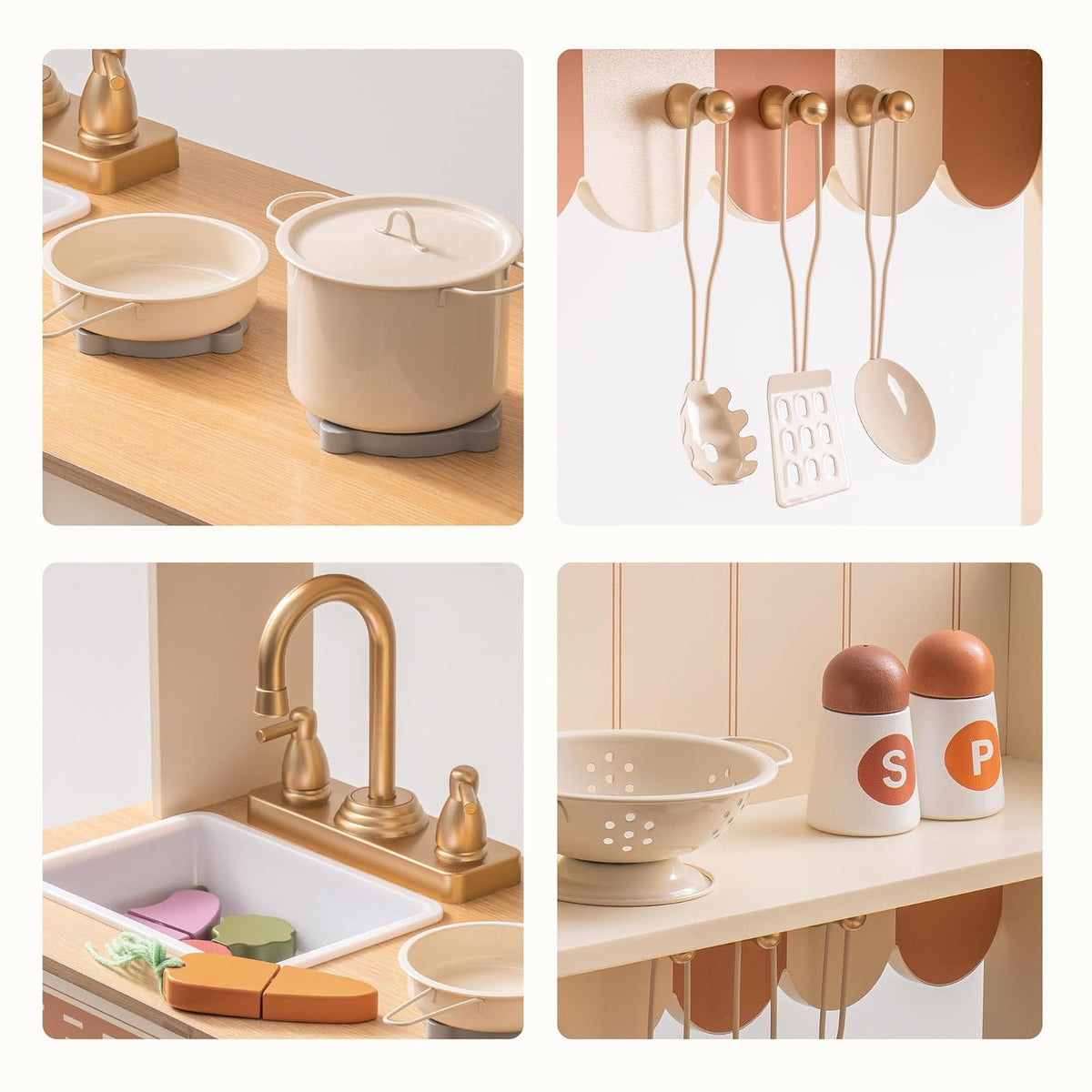 ROBOTIME Juego de Cocina para niños pequeños, Juego de Cocina de Madera con Juego de Alimentos de Corte, Juguetes de Regalo de Cocina para niños de más de 3 años, niñas y niños
