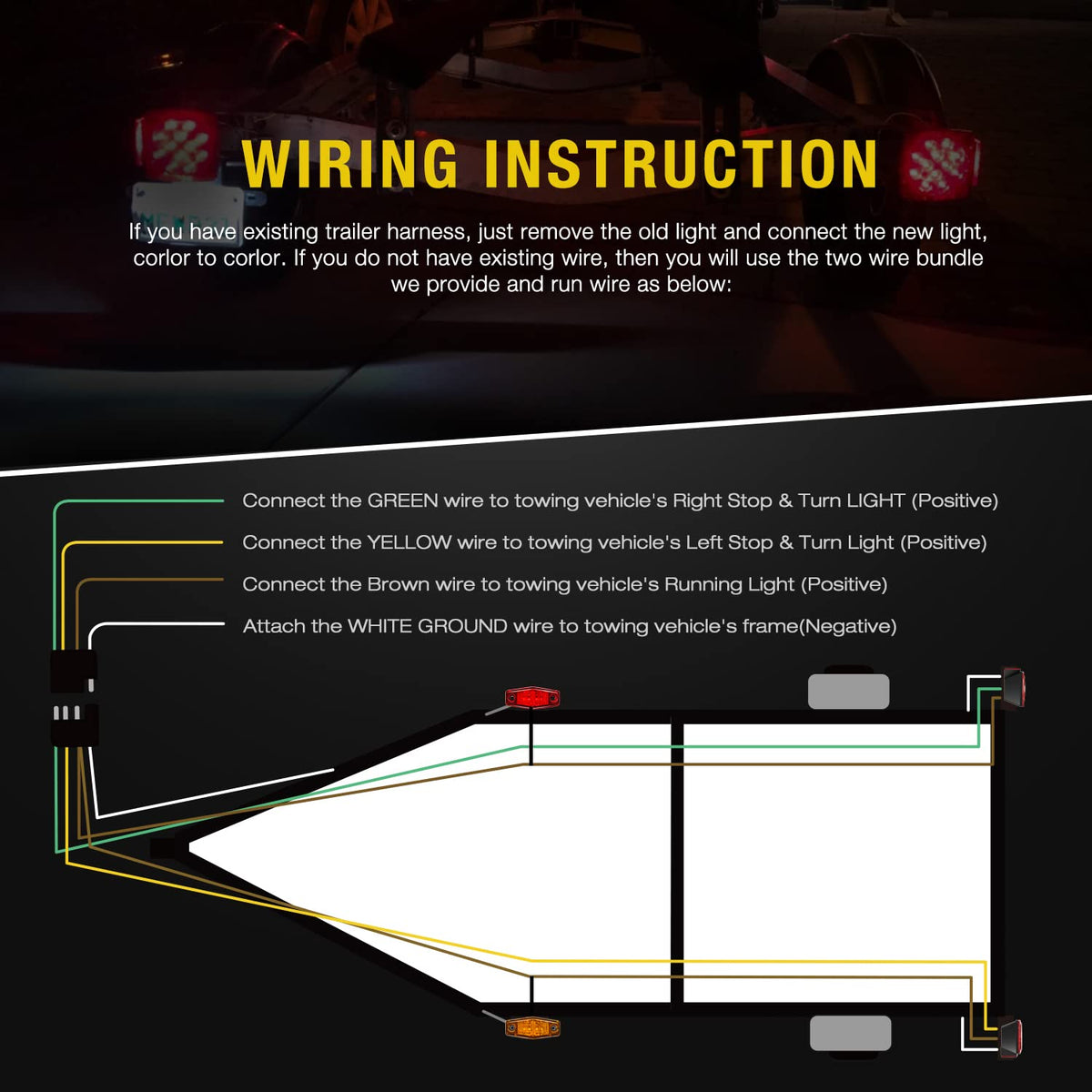 Nilight TR-155 Kit de Luces LED para Remolque, Parada Cuadrada, Ámbar/Rojo, Tercera Barra de Identificación de Freno, 12 V, para Barco/Caravana/Camión