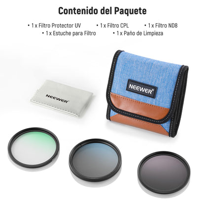 NEEWER 77mm UV/CPL/ND Kit Filtros Lentes, Protección UV + Polarización Circular + Densidad Neutra (ND8) con Cristal Optico Multicapa, Marco Delgado y Estuche Plegable Mejorado