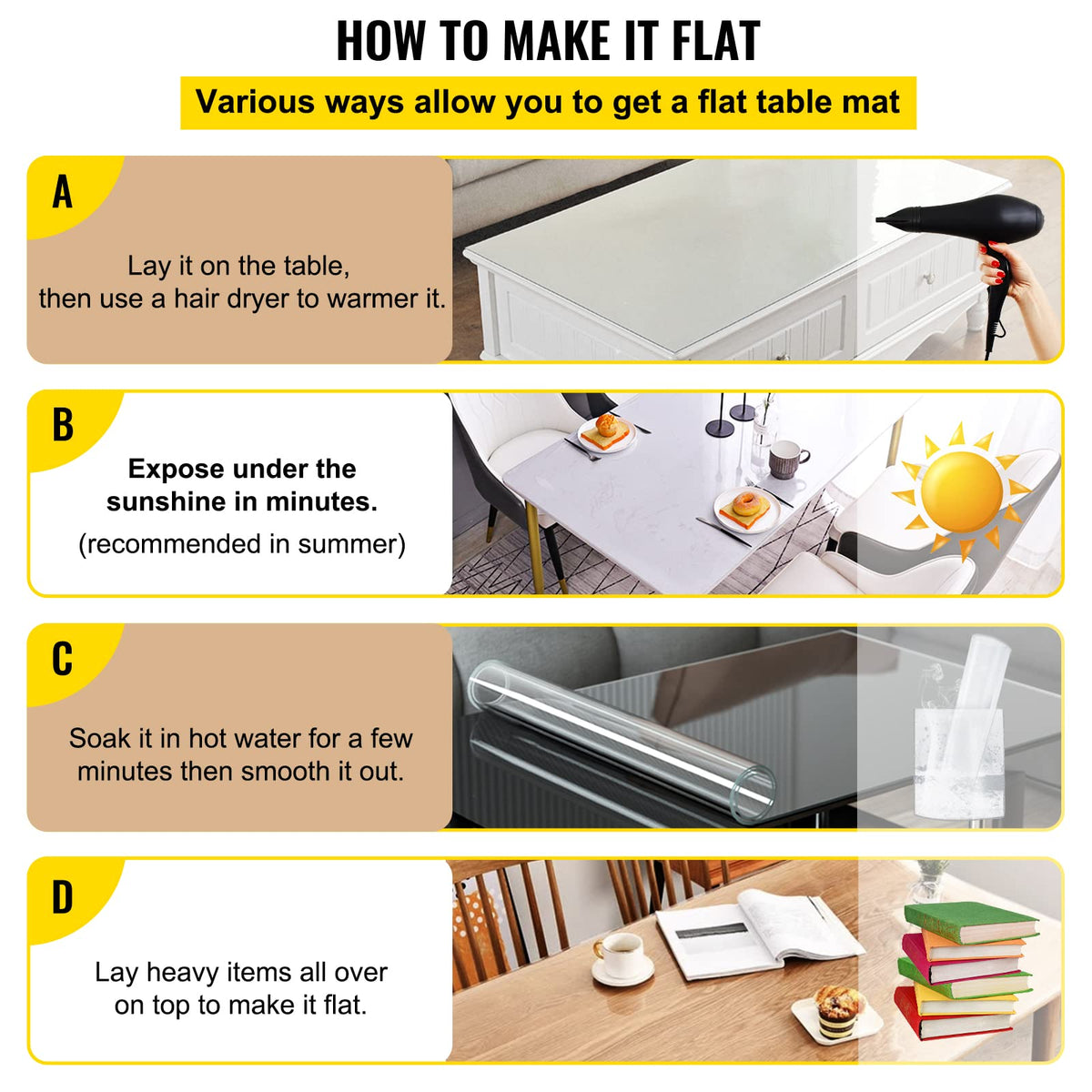 VEVOR - Protector de Mesa Transparente de 84 x 42 Pulgadas, Almohadillas para Orejas Protectoras de computadora de PVC Transparente de 1,5 mm de Grosor, Mantel de plástico para Comedor